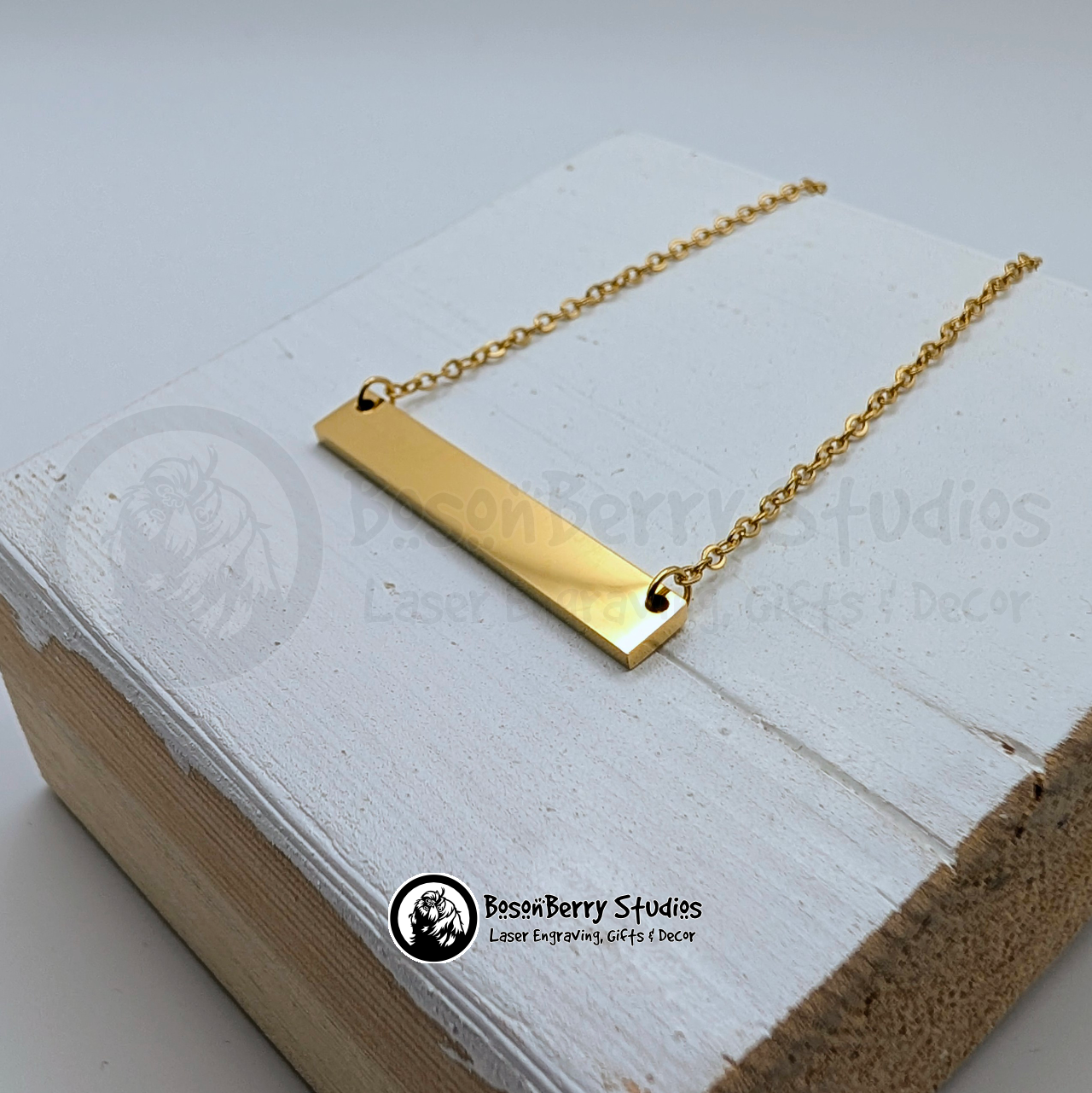 Horizontal Bar Necklace with Personalized Engraving