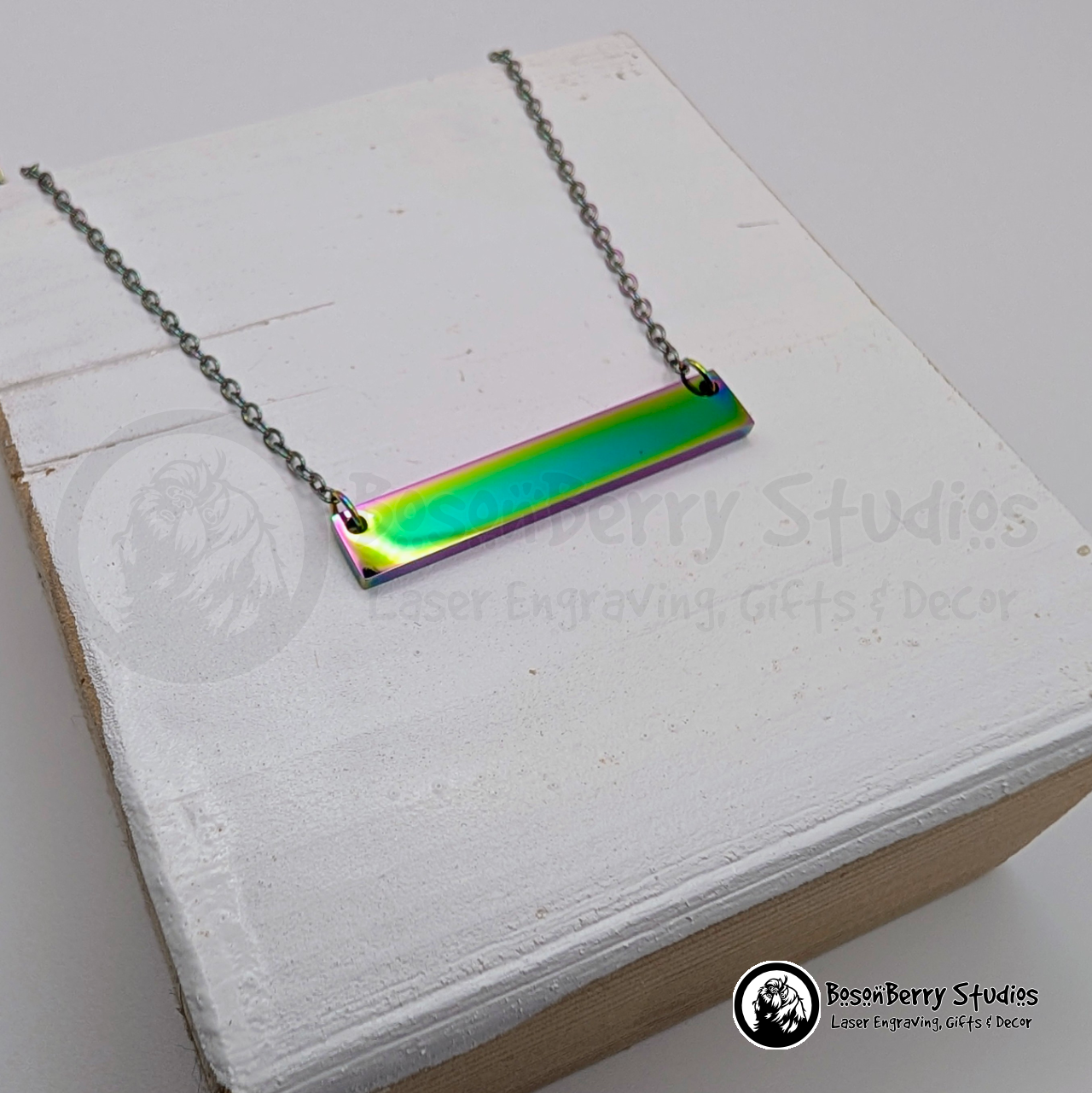 Horizontal Bar Necklace with Personalized Engraving