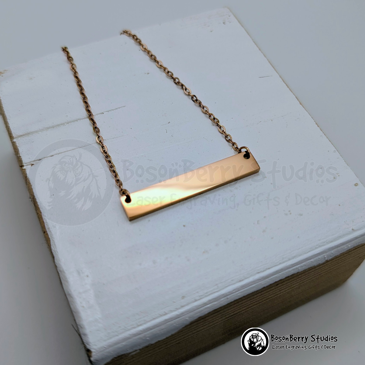 Horizontal Bar Necklace with Personalized Engraving