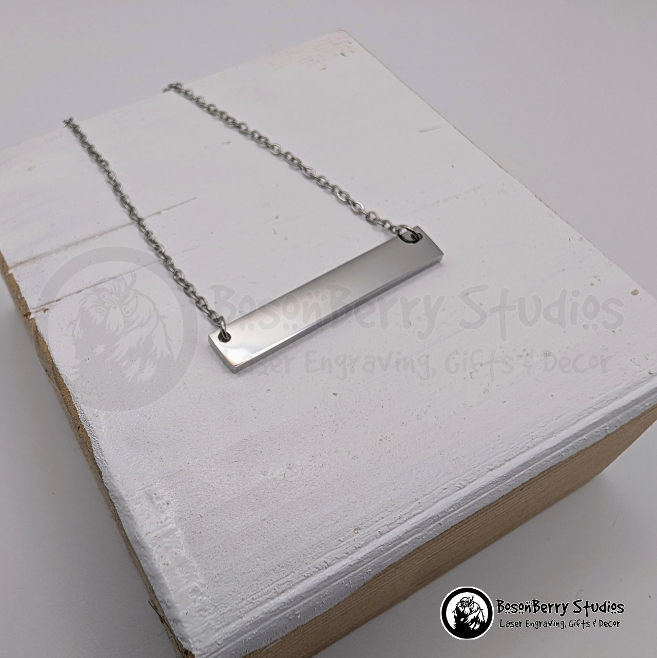 Horizontal Bar Necklace with Personalized Engraving