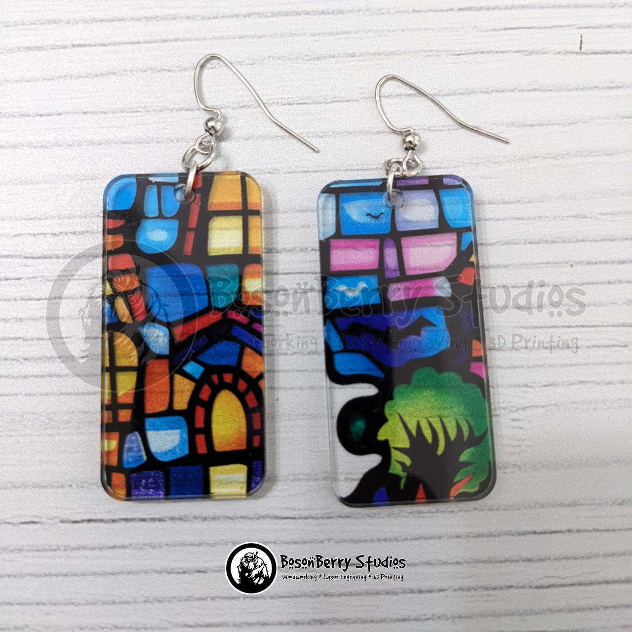 Acrylic "Haunted House Stained Glass" Earrings - 13 Designs