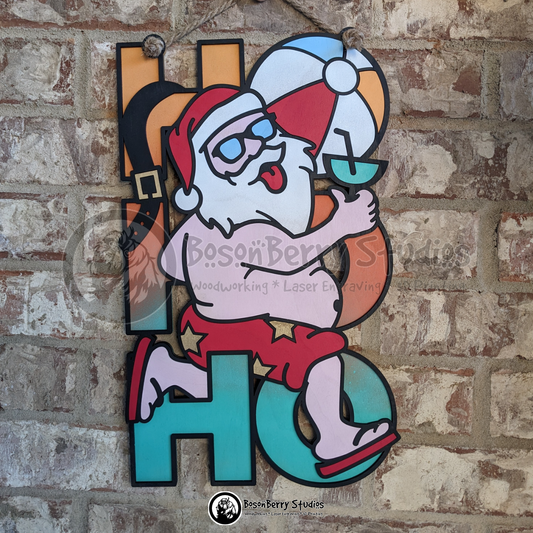 HoHoHo Beach Santa Christmas Wooden Door Hanger