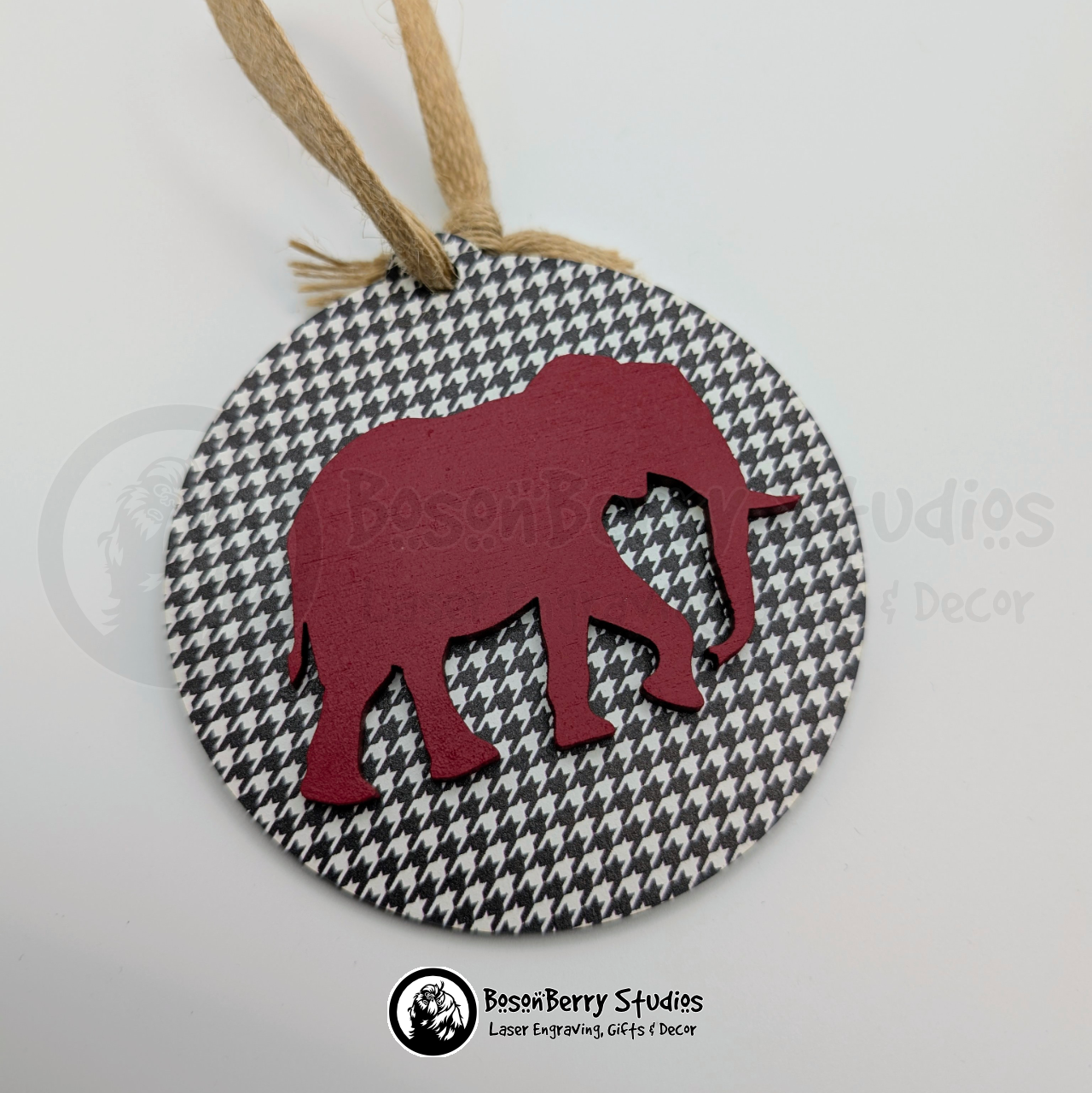 Houndstooth Elephant Christmas Ornament