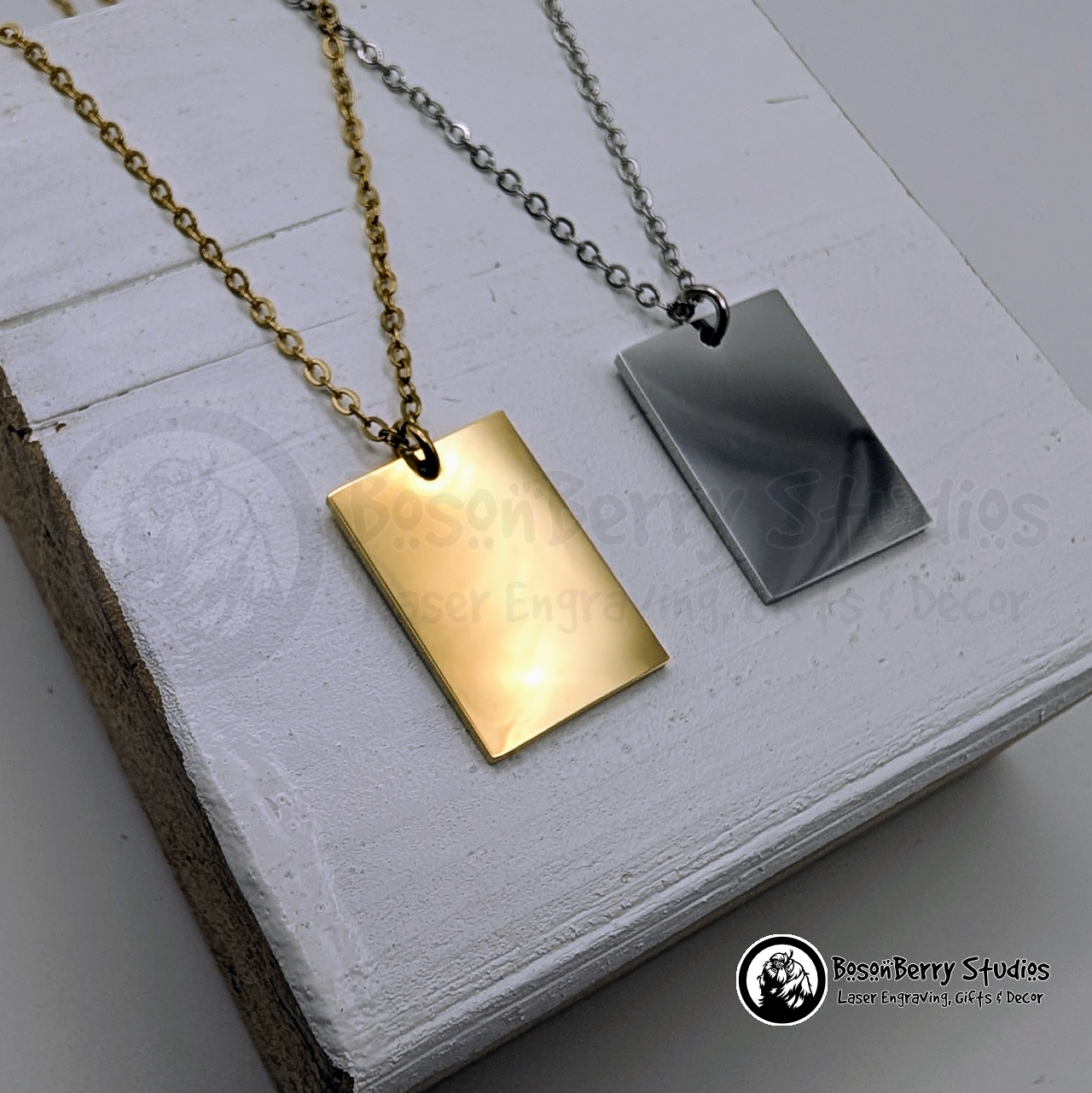 Wide Rectangle Pendant Necklace with Personalized Engraving