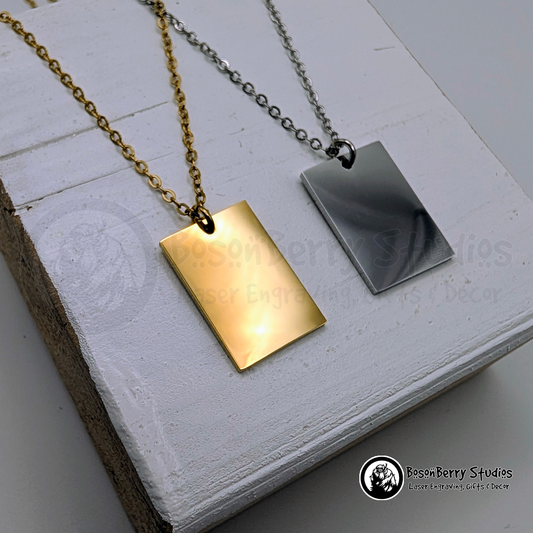 Wide Rectangle Pendant Necklace with Personalized Engraving
