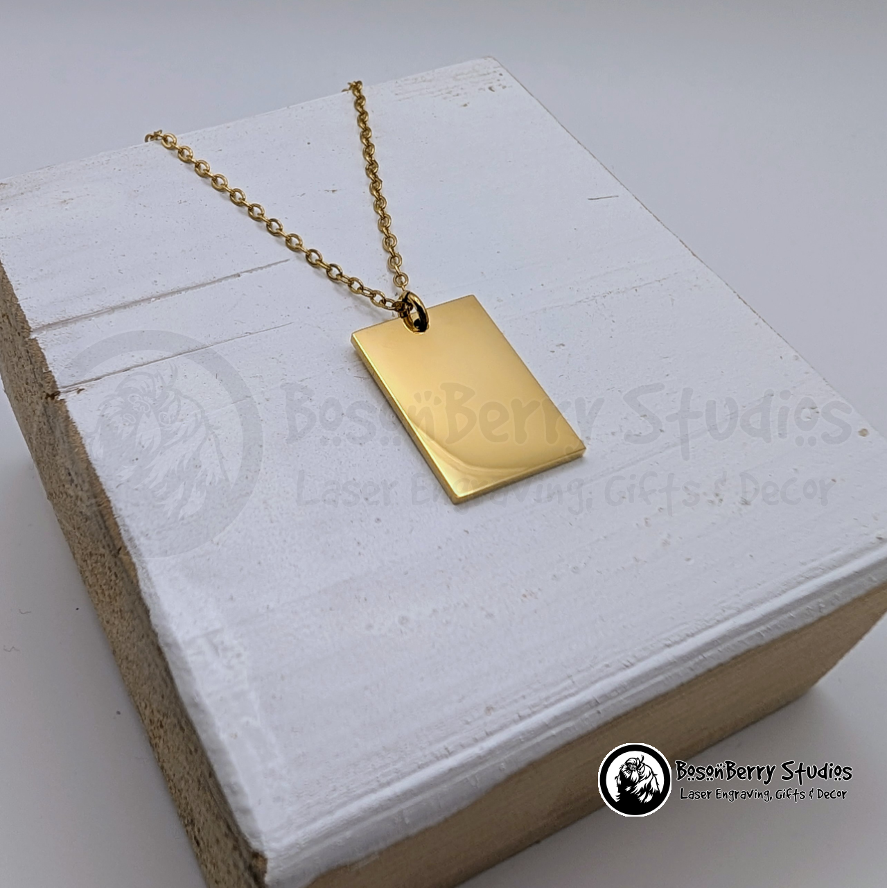 Wide Rectangle Pendant Necklace with Personalized Engraving