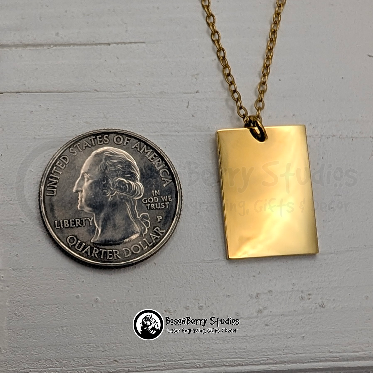 Wide Rectangle Pendant Necklace with Personalized Engraving