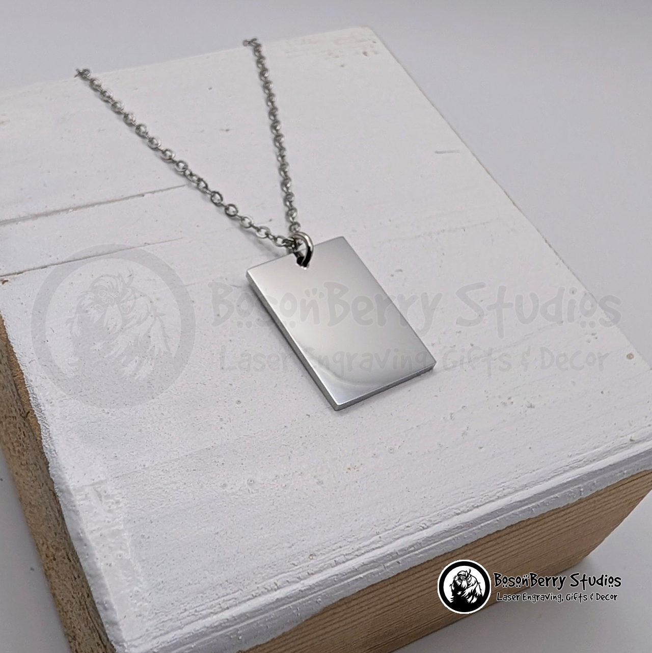 Wide Rectangle Pendant Necklace with Personalized Engraving