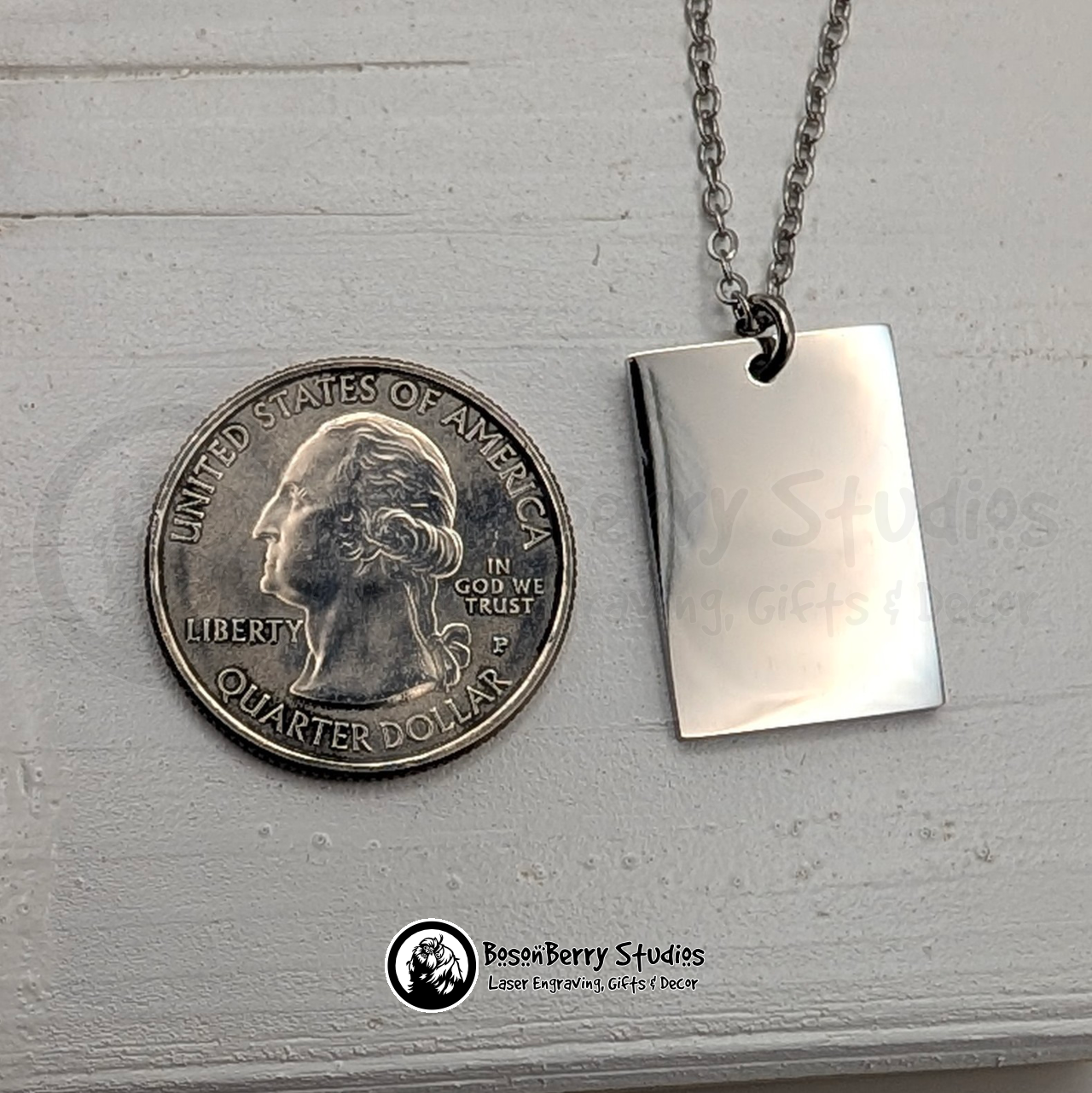 Wide Rectangle Pendant Necklace with Personalized Engraving