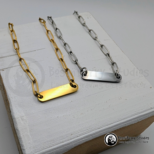 Oval Bar Paperclip Necklace with Personalized Engraving