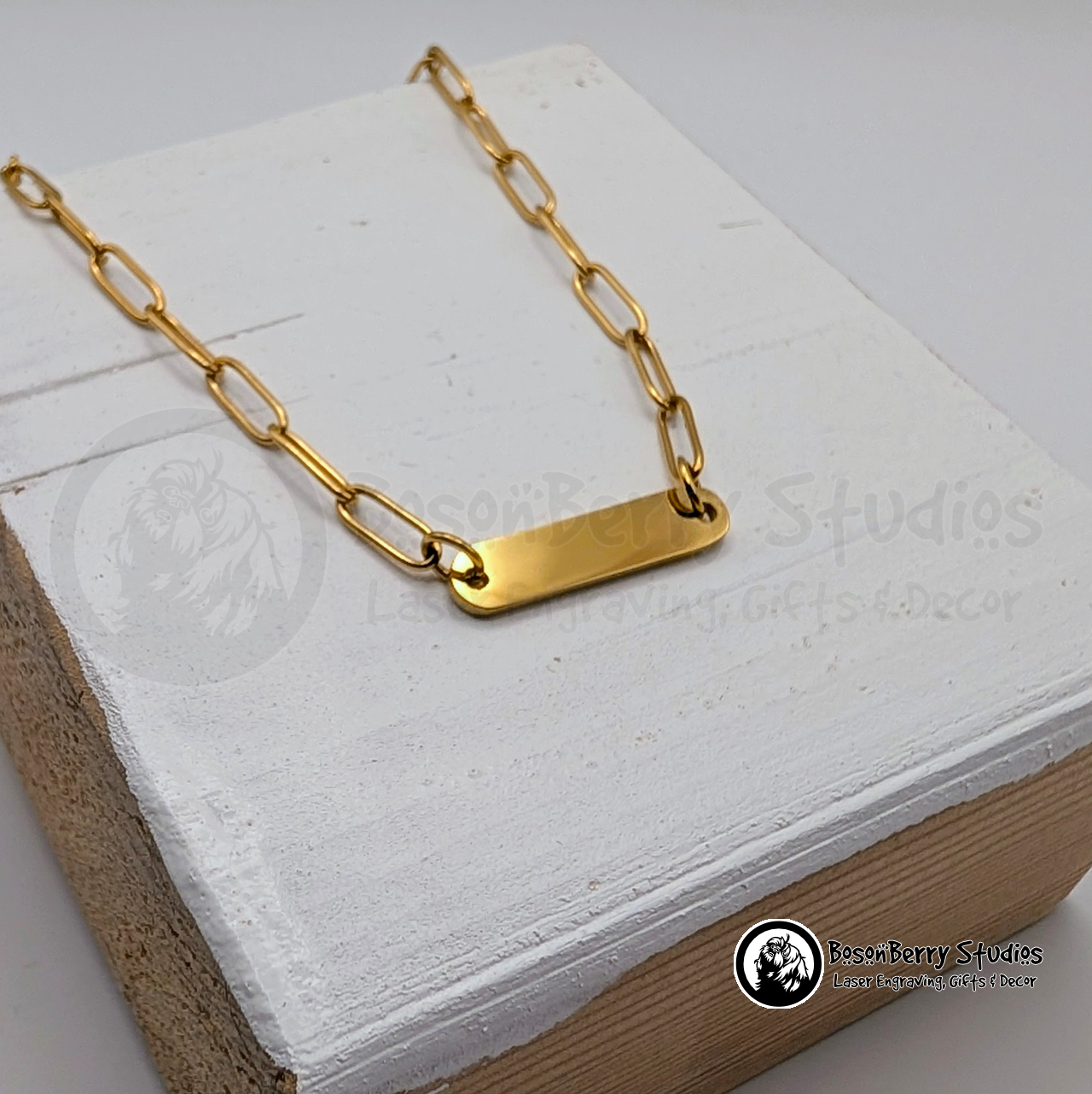 Oval Bar Paperclip Necklace with Personalized Engraving