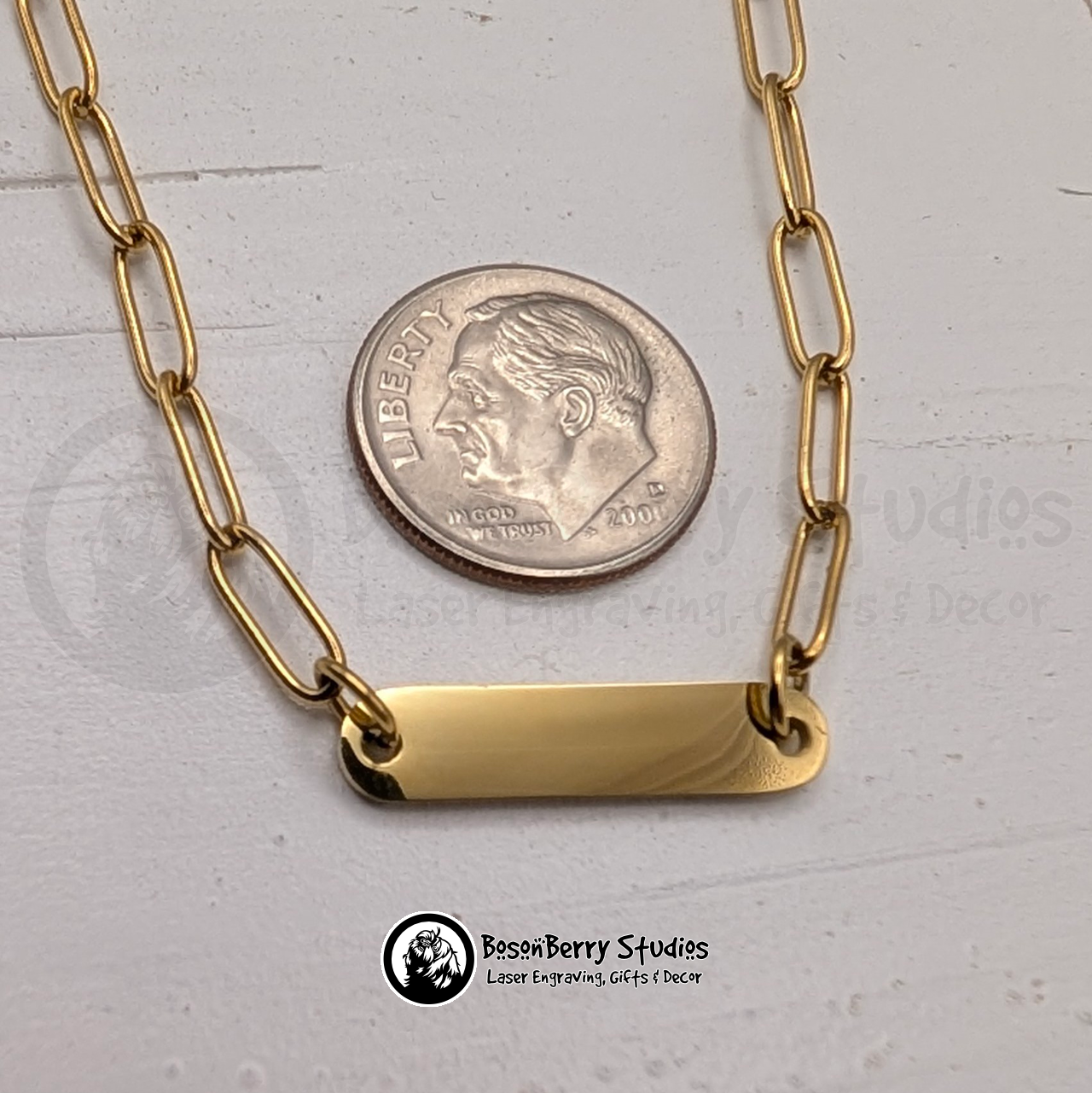 Oval Bar Paperclip Necklace with Personalized Engraving