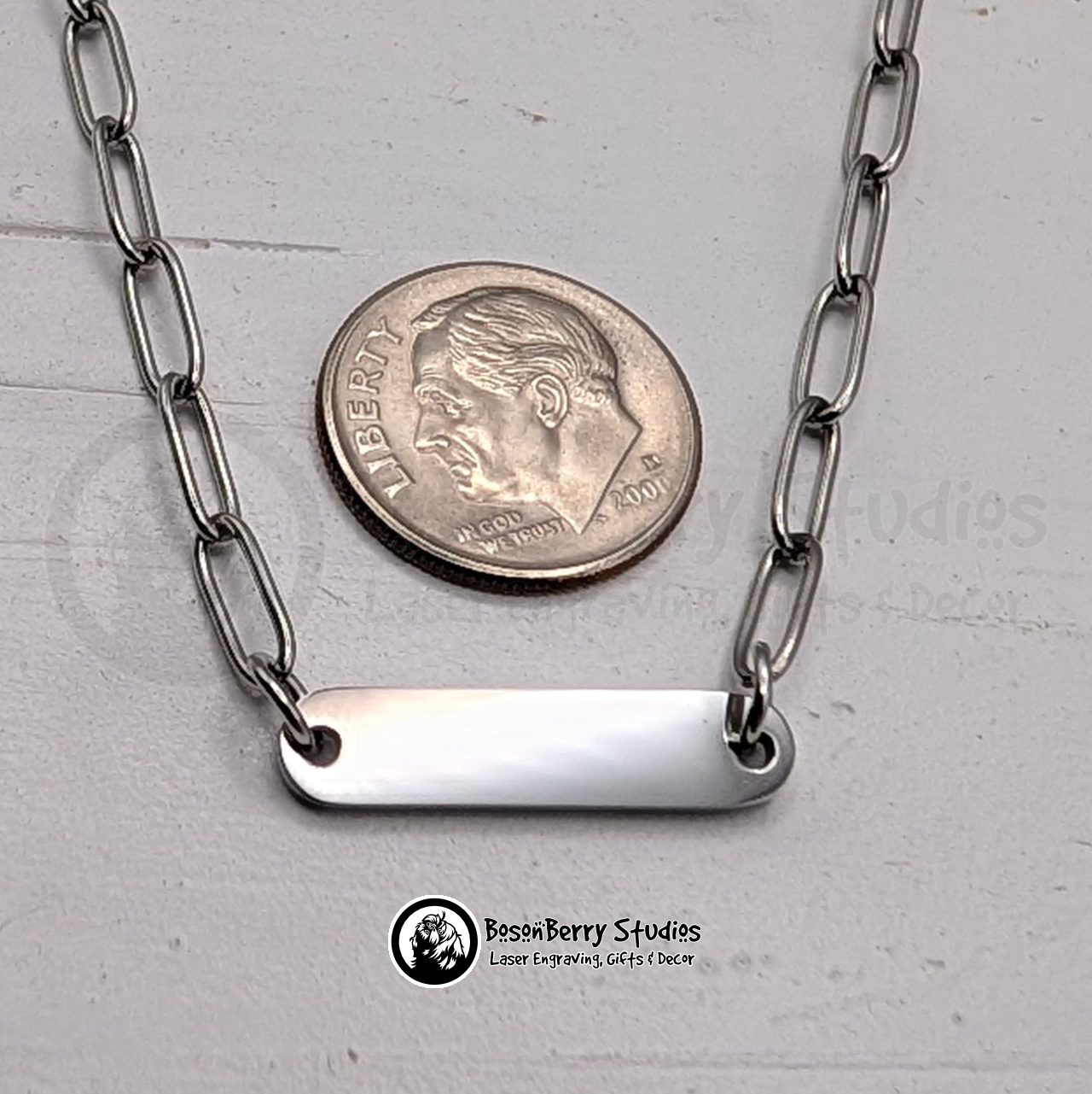 Oval Bar Paperclip Necklace with Personalized Engraving