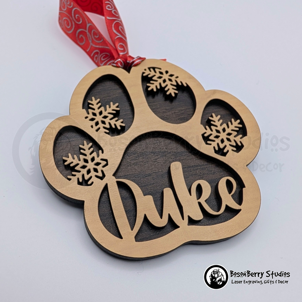 Pet Name Pawprint Christmas Ornament