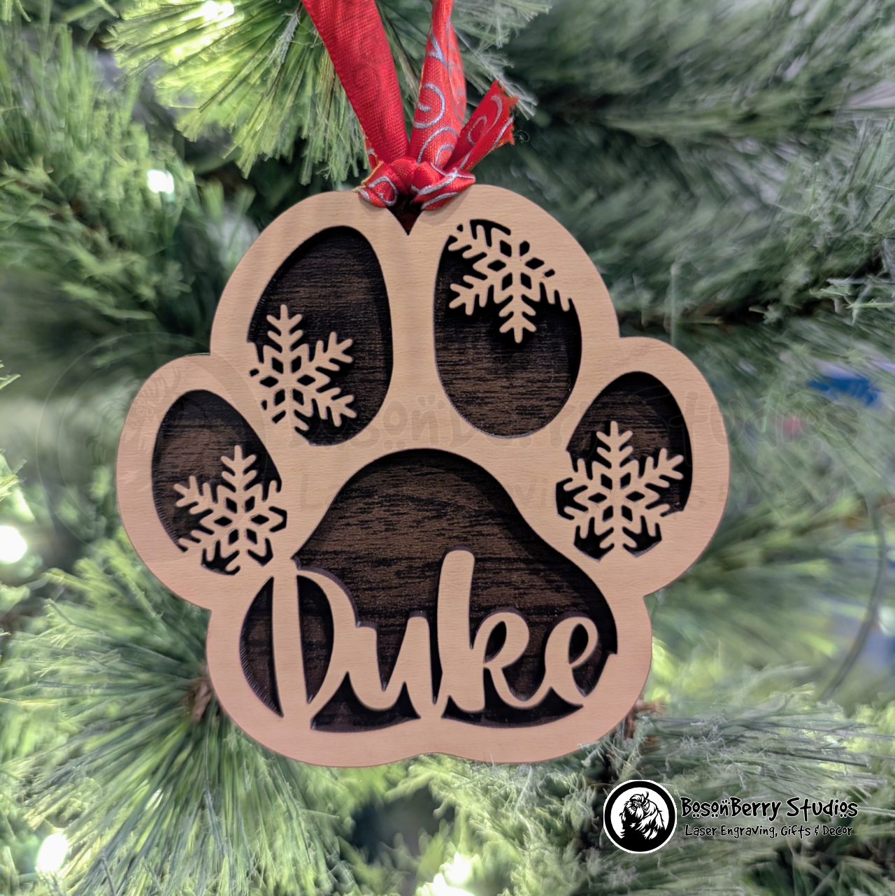 Pet Name Pawprint Christmas Ornament