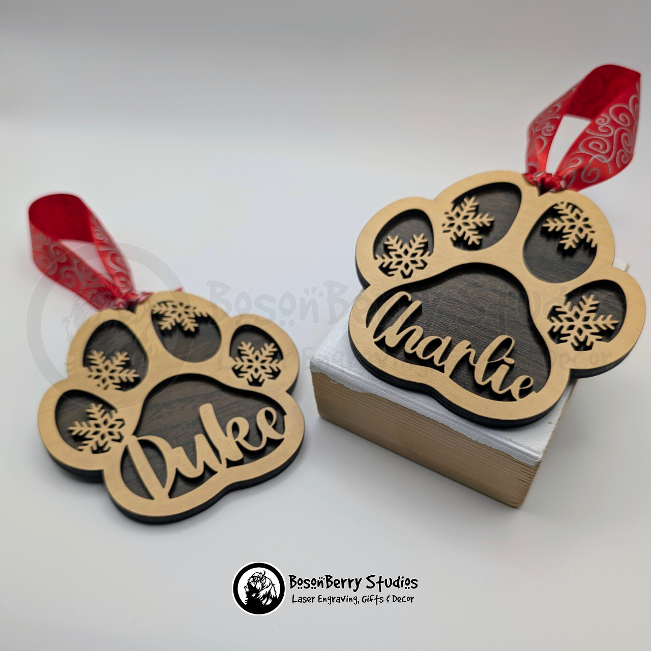 Pet Name Pawprint Christmas Ornament