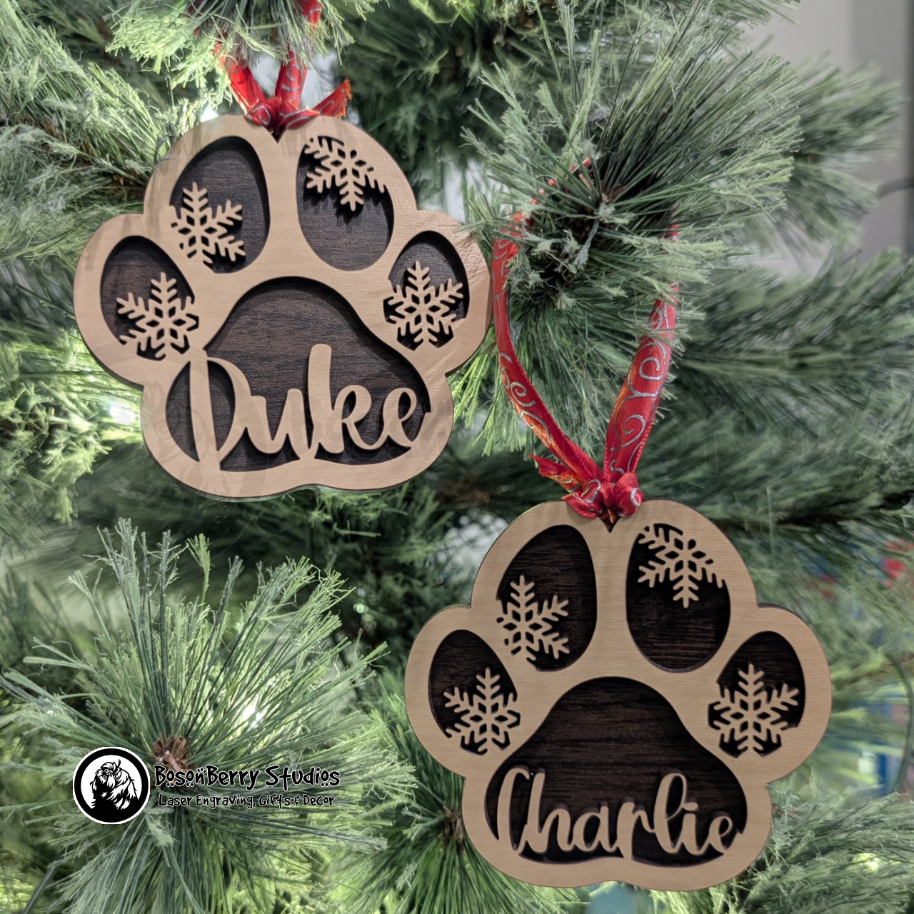 Pet Name Pawprint Christmas Ornament
