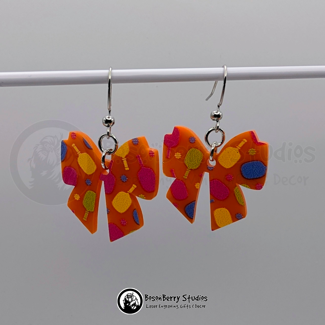 Pickleball on Orange Acrylic Earrings
