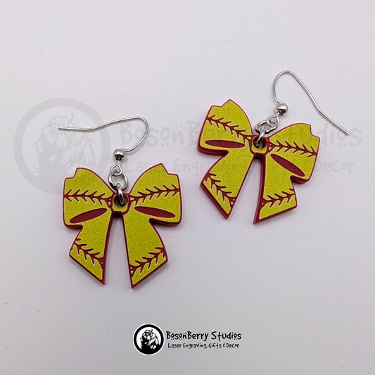 Softball Bows Acrylic Earrings