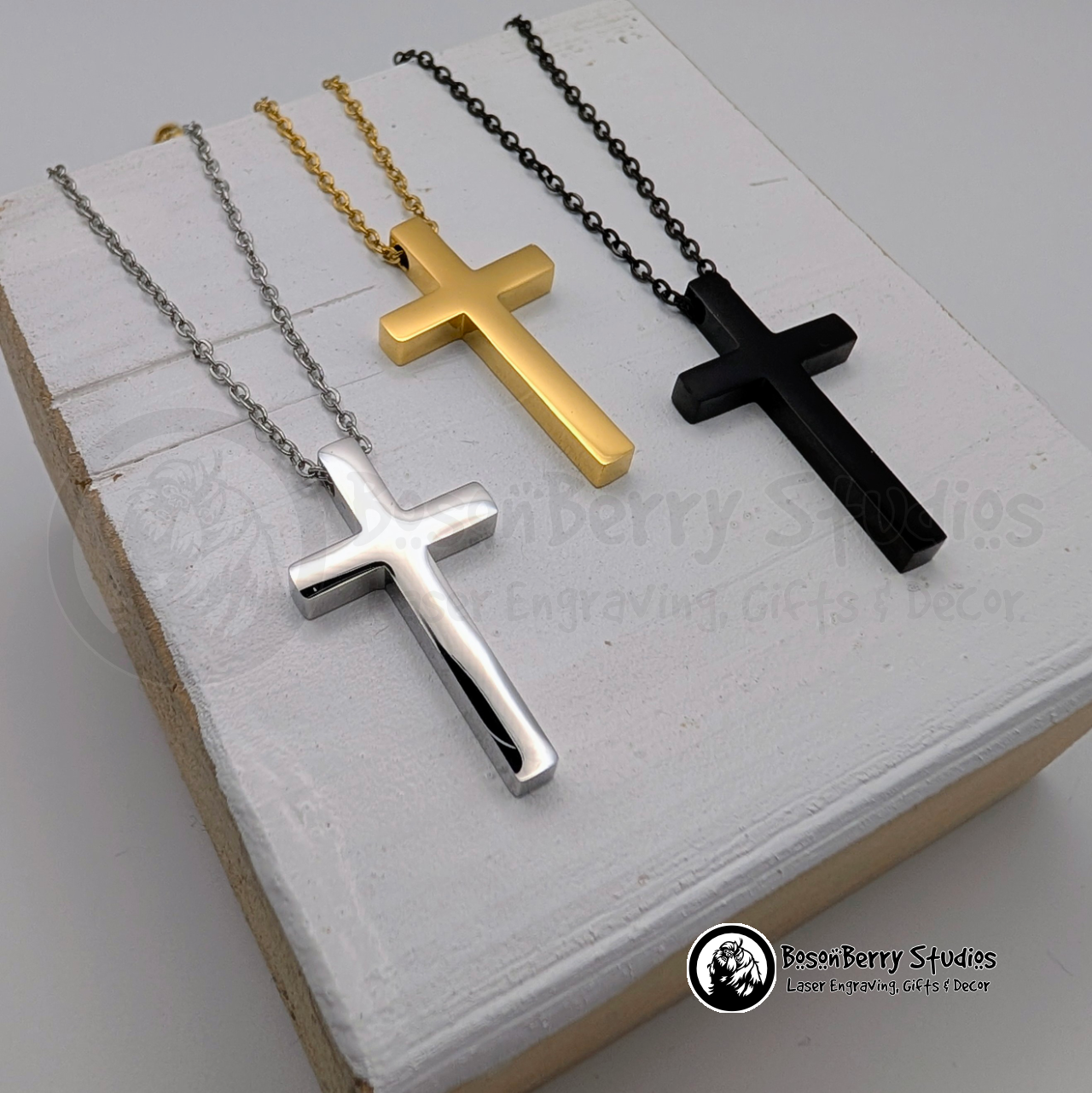 Vertical Cross Necklace with Personalized Engraving
