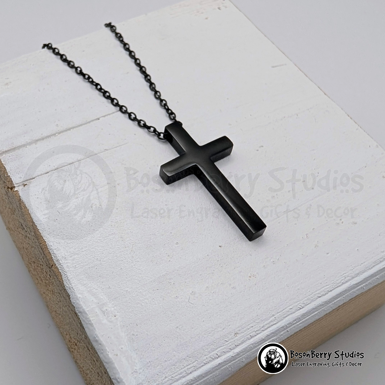 Vertical Cross Necklace with Personalized Engraving