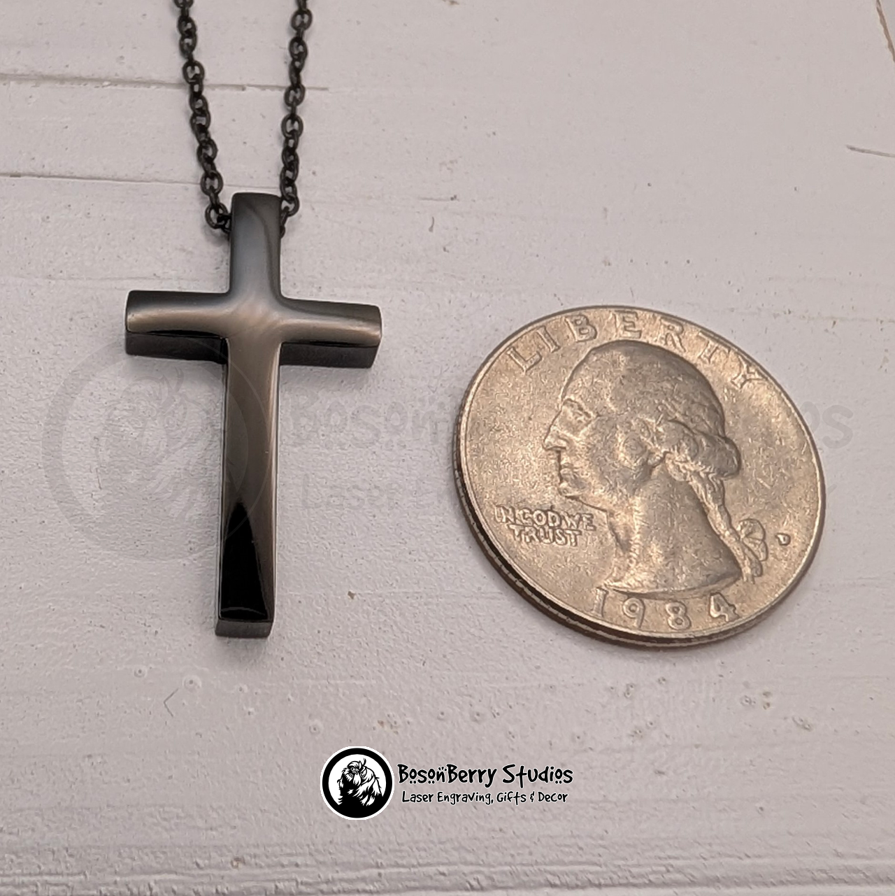 Vertical Cross Necklace with Personalized Engraving