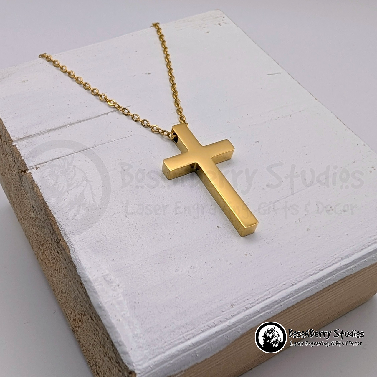 Vertical Cross Necklace with Personalized Engraving