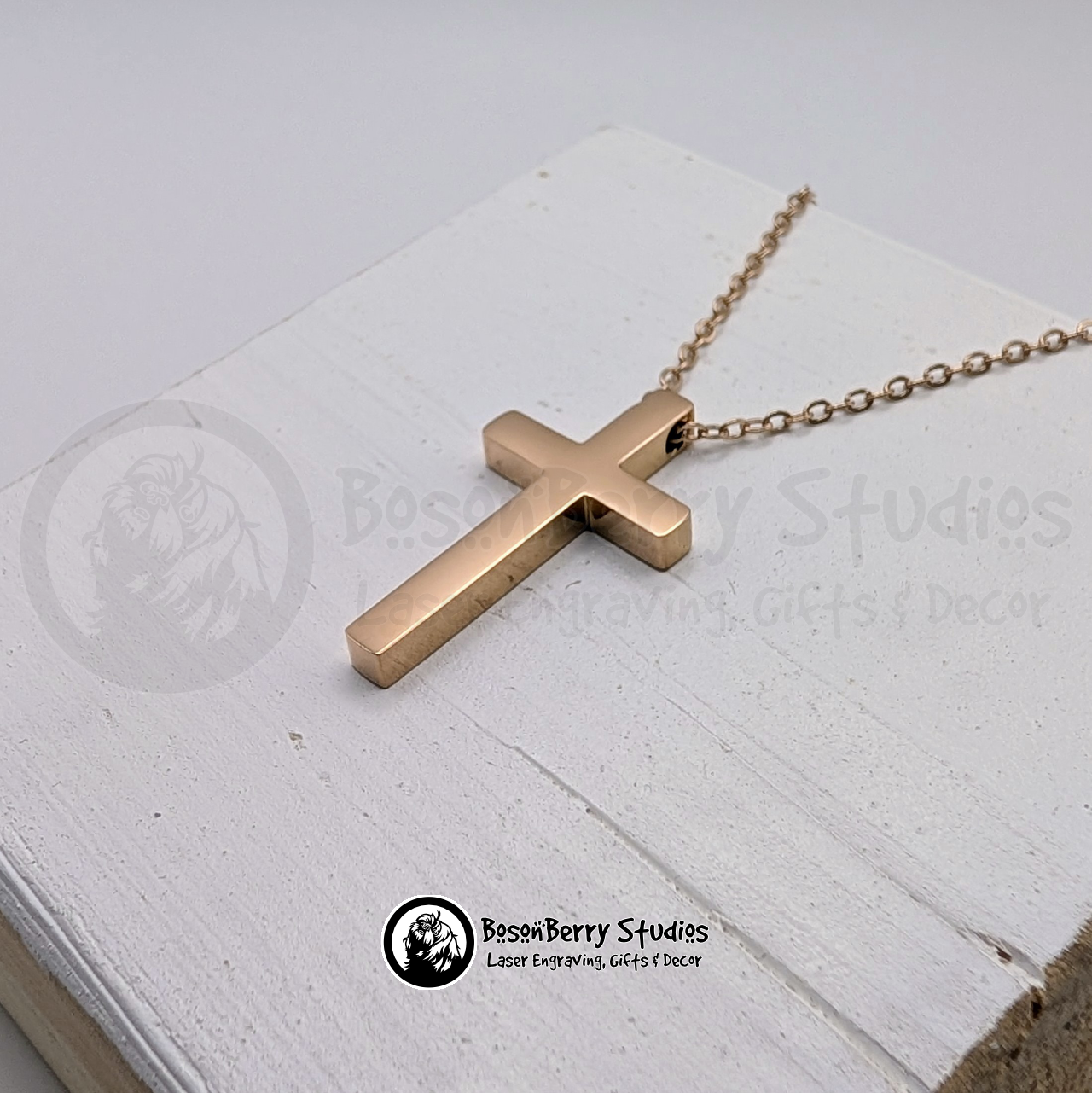 Vertical Cross Necklace with Personalized Engraving