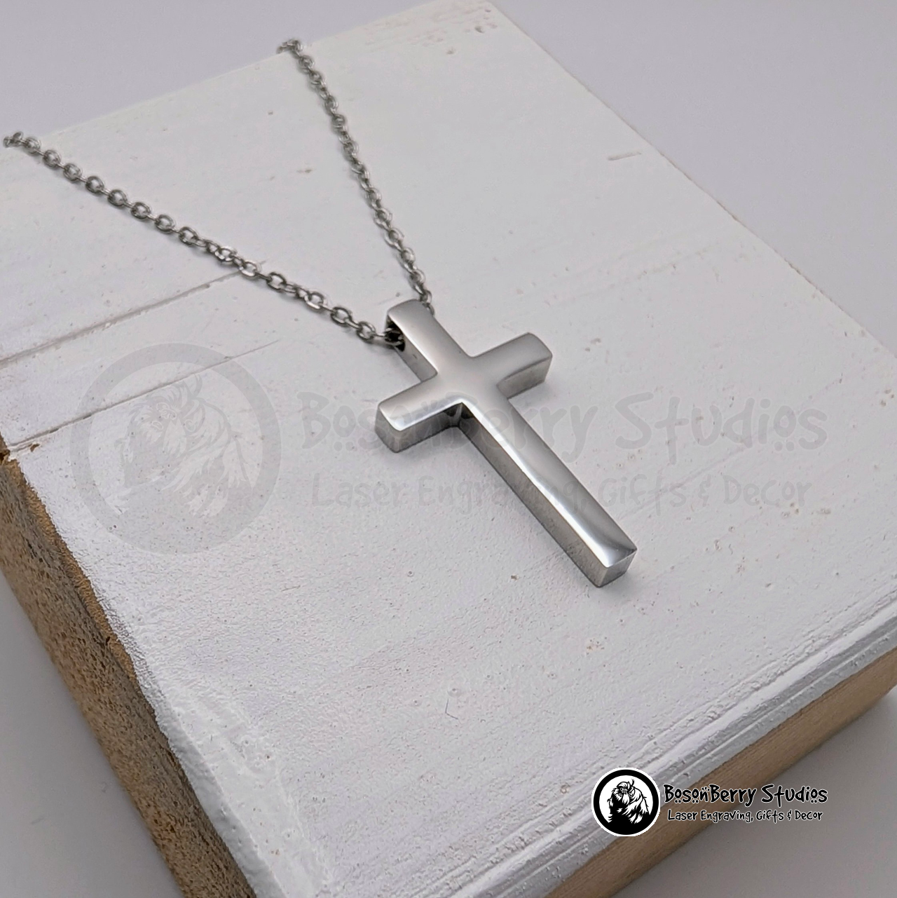 Vertical Cross Necklace with Personalized Engraving