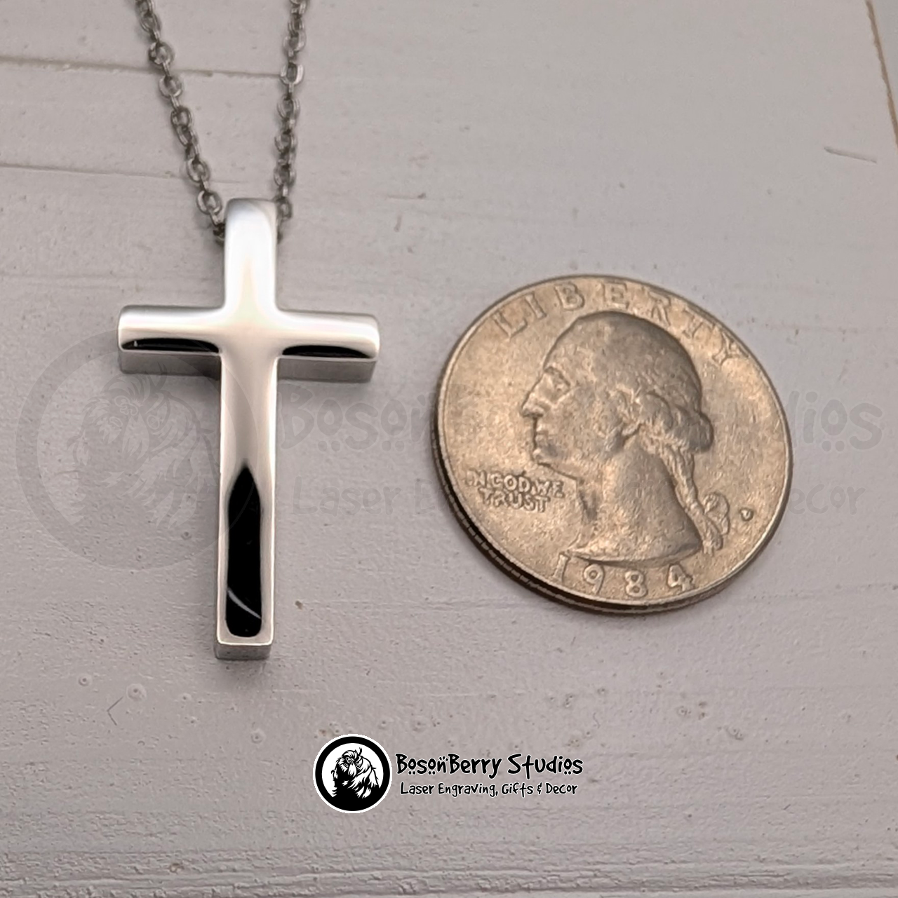 Vertical Cross Necklace with Personalized Engraving