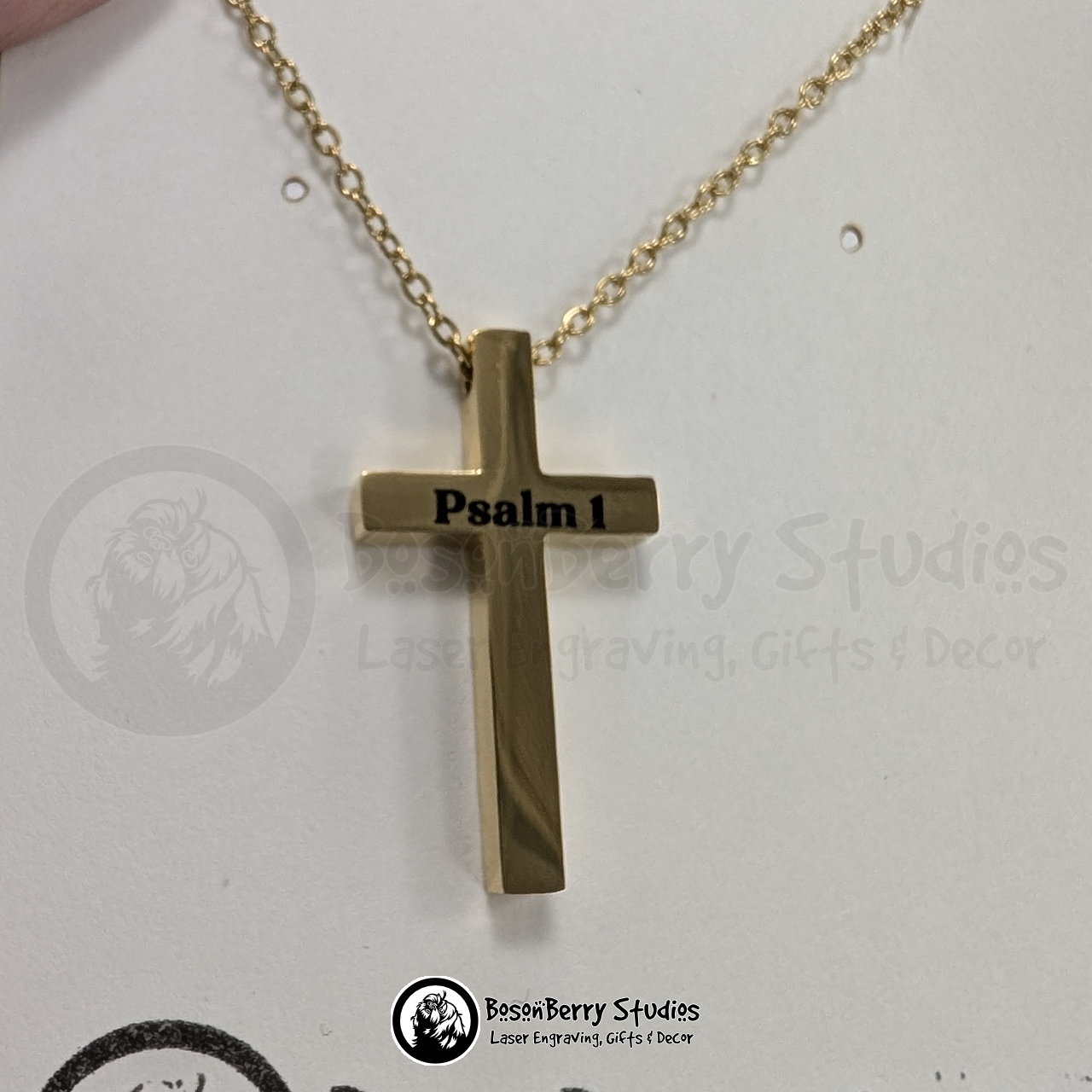 Vertical Cross Necklace with Personalized Engraving