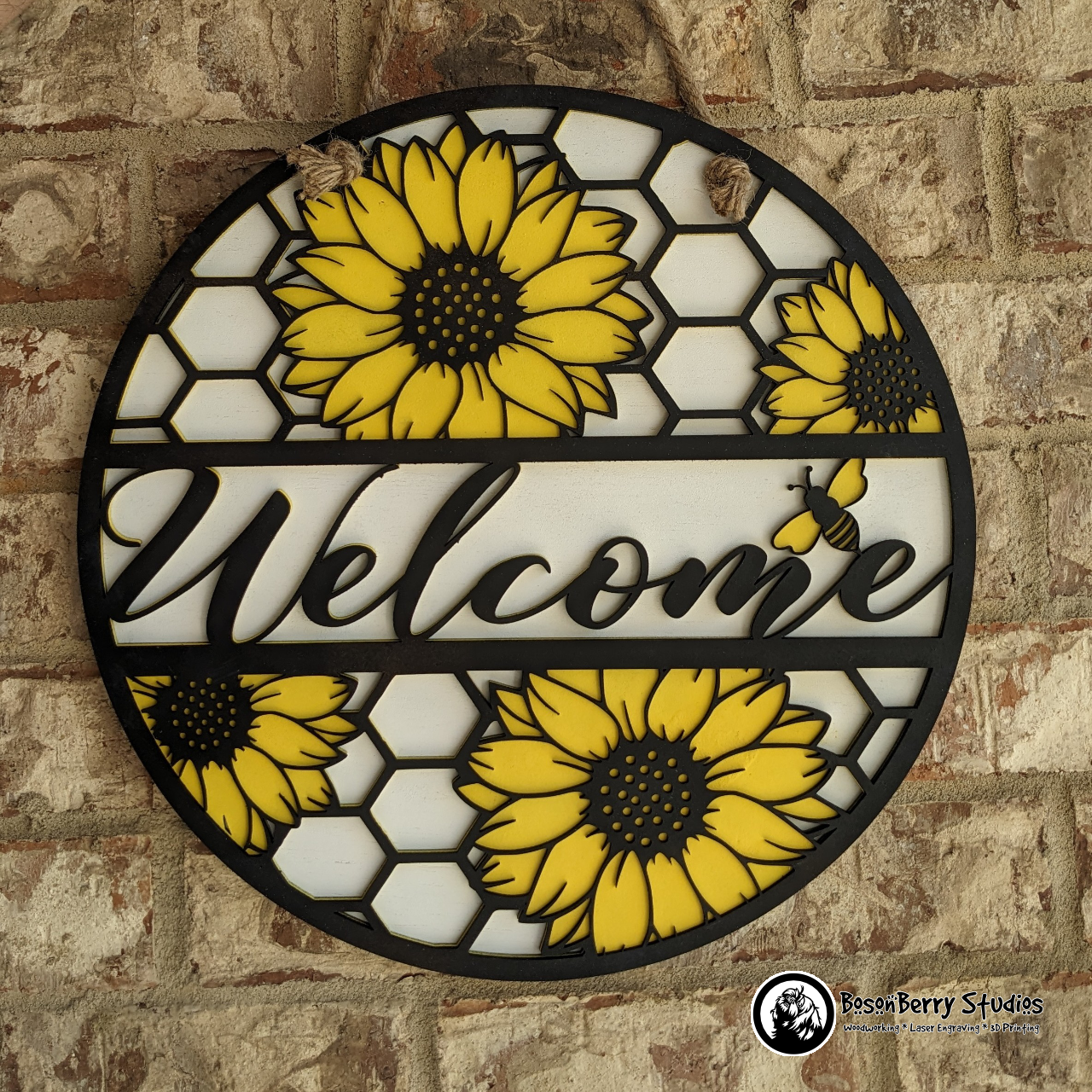 Sunflower Welcome Wooden Door Hanger