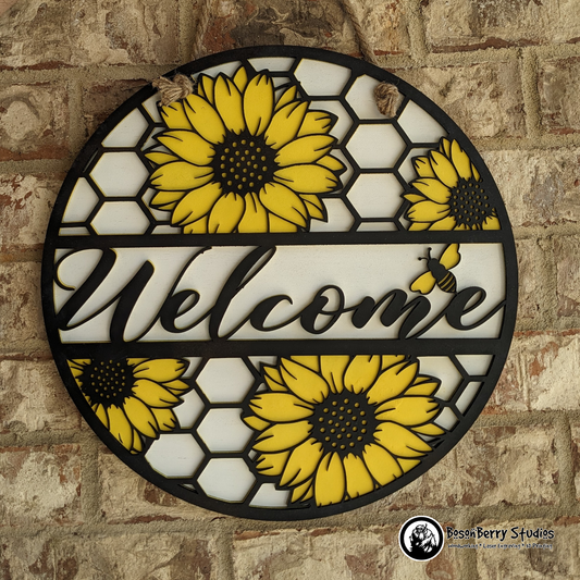 Sunflower Welcome Wooden Door Hanger