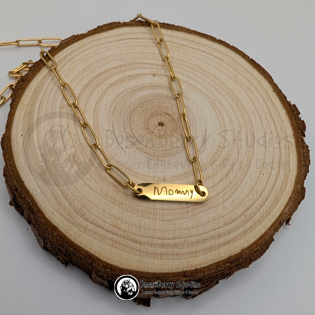 Oval Bar Paperclip Necklace with Personalized Engraving