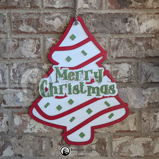 Merry Christmas Tree Cake Wooden Door Hanger
