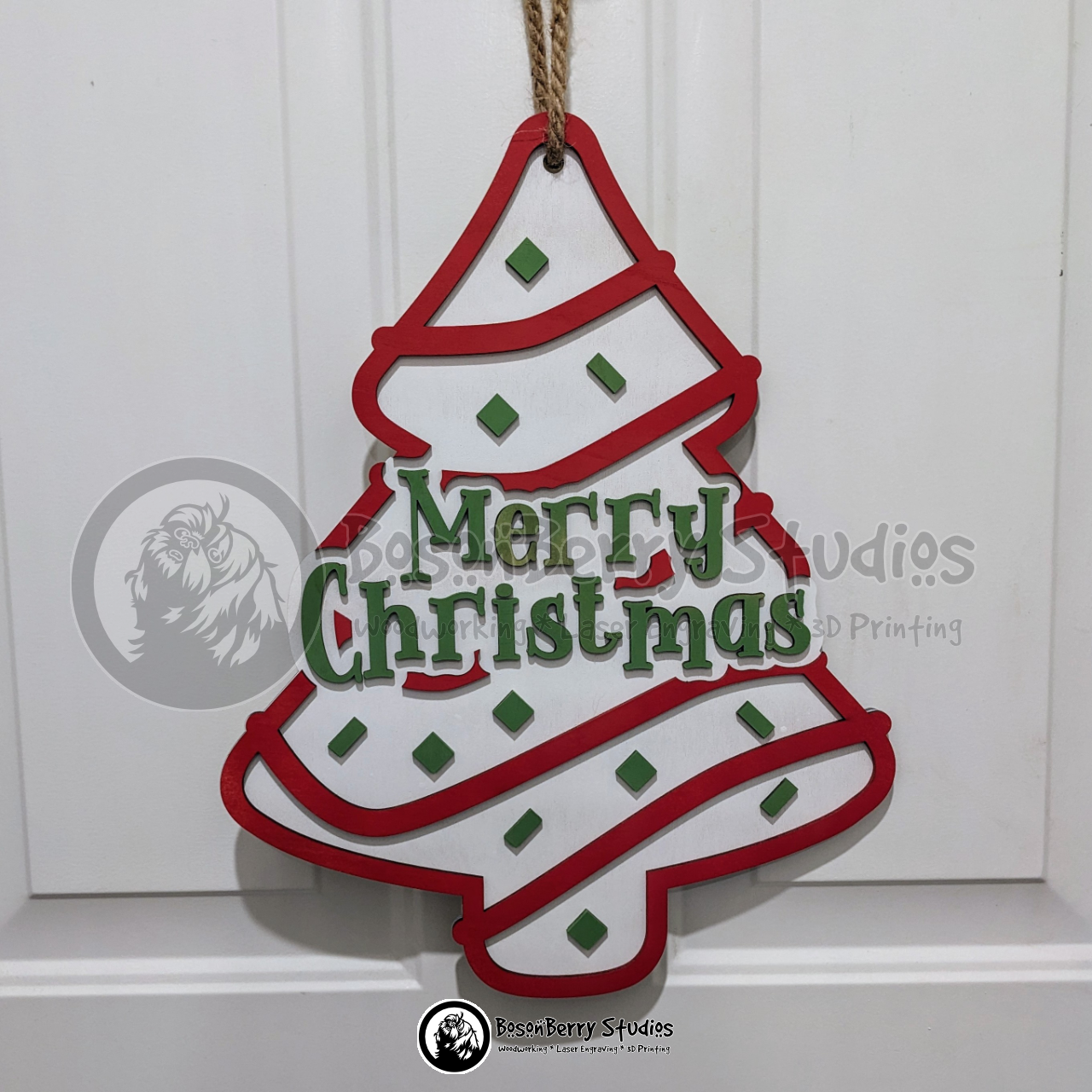 Merry Christmas Tree Cake Wooden Door Hanger