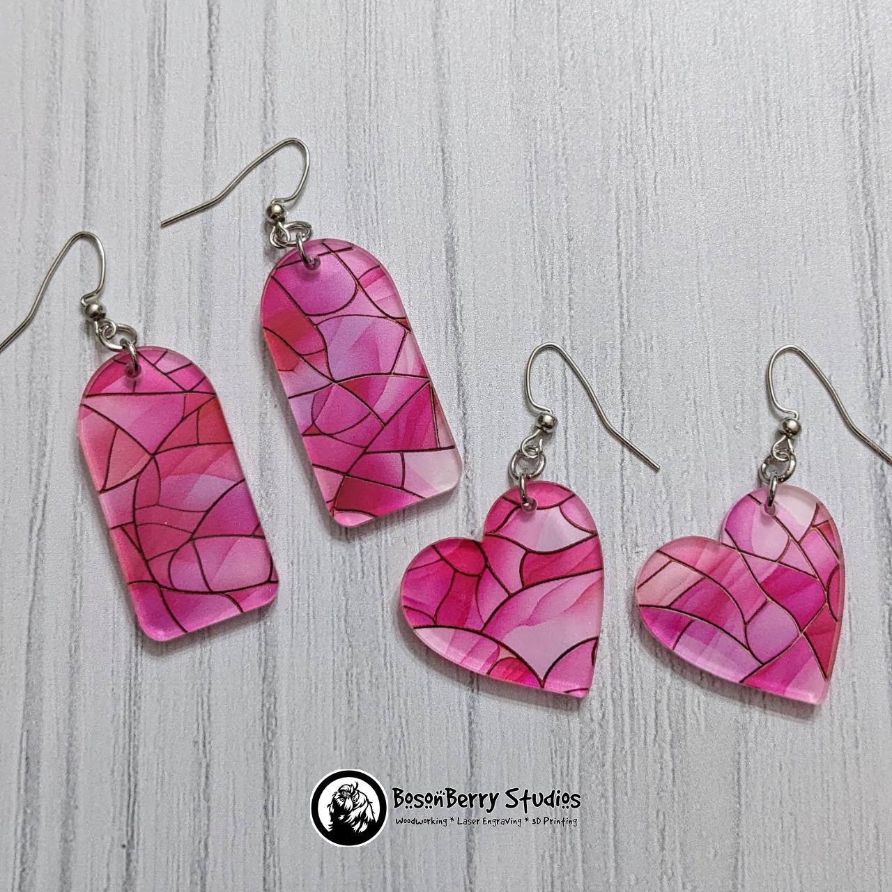 Pink Stained Glass Acrylic Earrings