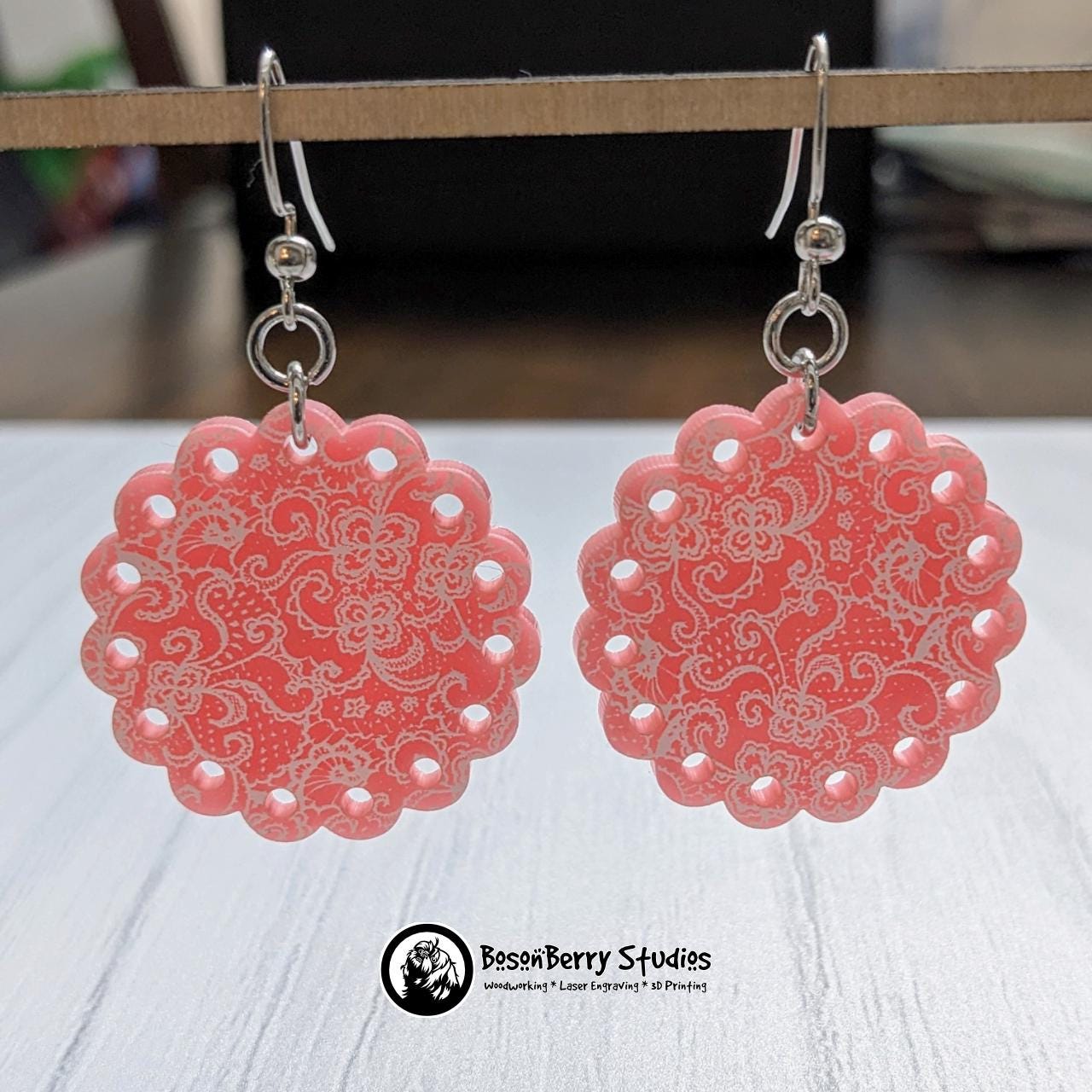 Pink Micro Lace Acrylic Earrings