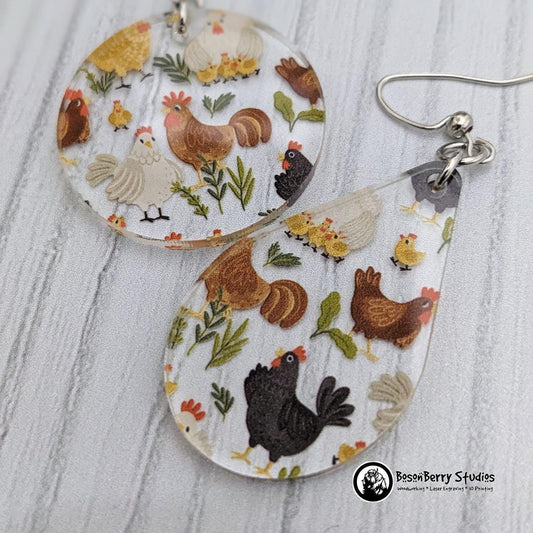 Scattered Chickens Clear Acrylic Earrings