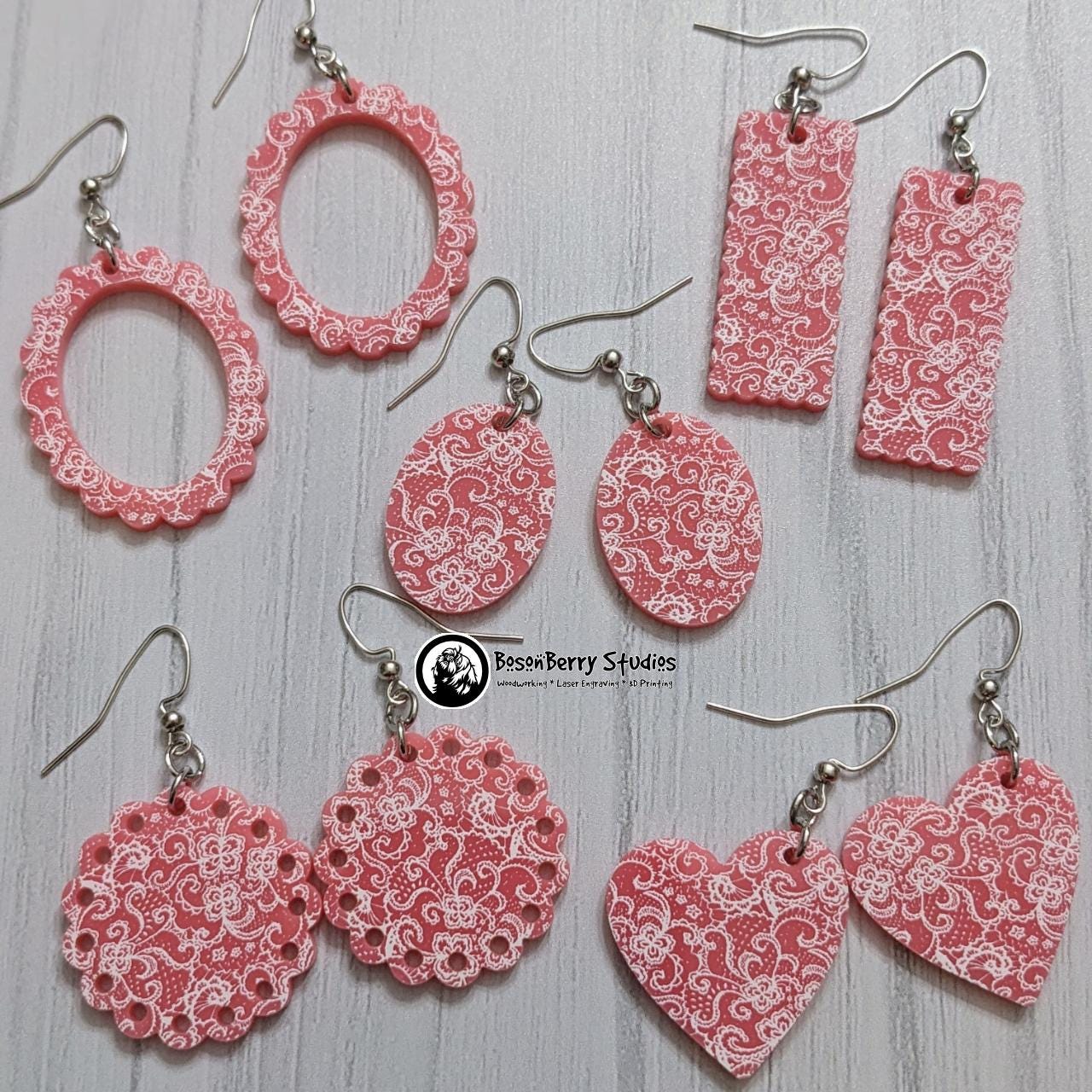 Pink Micro Lace Acrylic Earrings