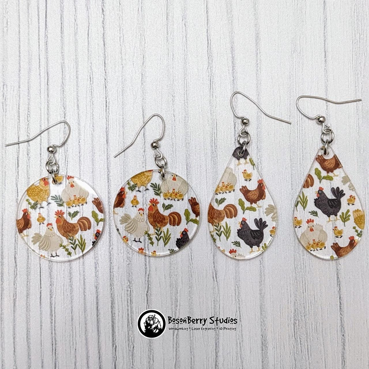 Scattered Chickens Clear Acrylic Earrings