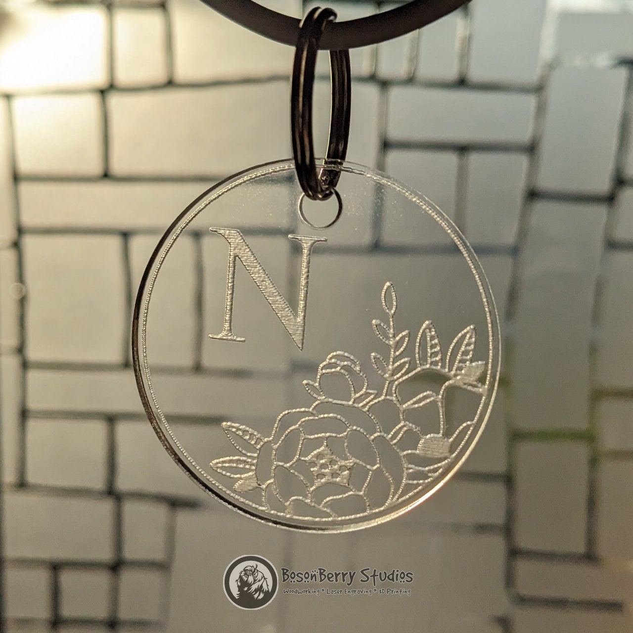 Peonies Monogram Acrylic Keychain