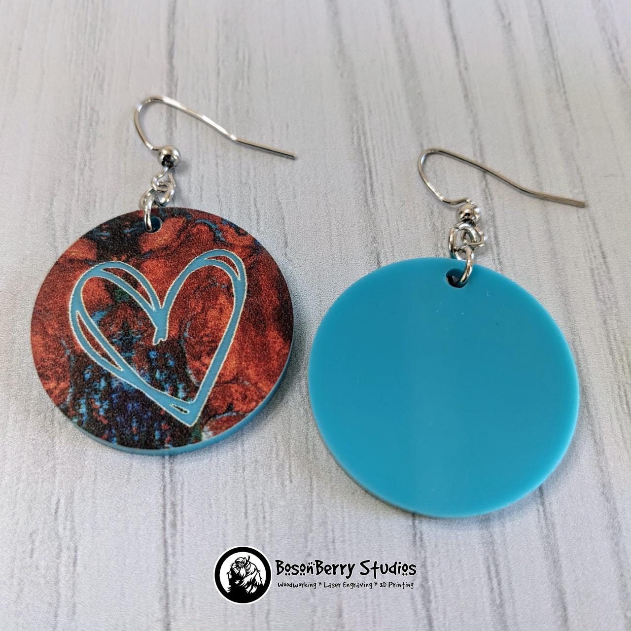 Copper on Turquoise Patterned Acrylic Earrings