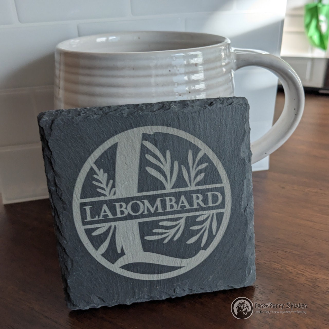 Floral Spray Monogram 4 Pack Slate Coasters