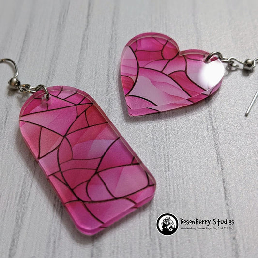 Pink Stained Glass Acrylic Earrings