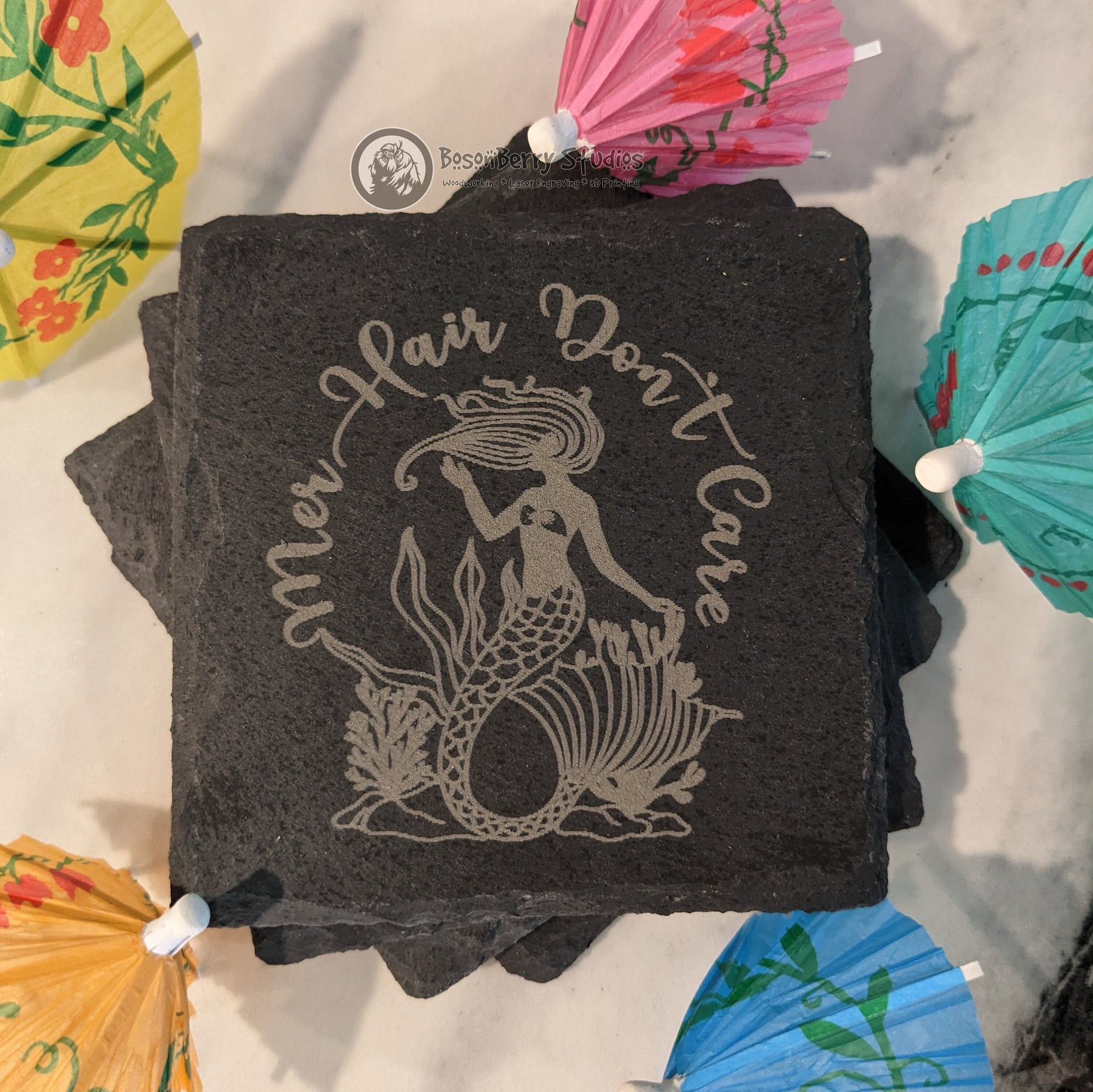 Beach, Please! 4 Pack Slate Coasters | Laser Engraved | Funny Gifts | Home Decor