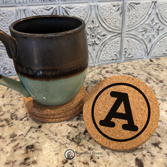 Typewriter Monogram 4 Pack Cork Coasters | Laser Engraved | Gifts | Home Decor