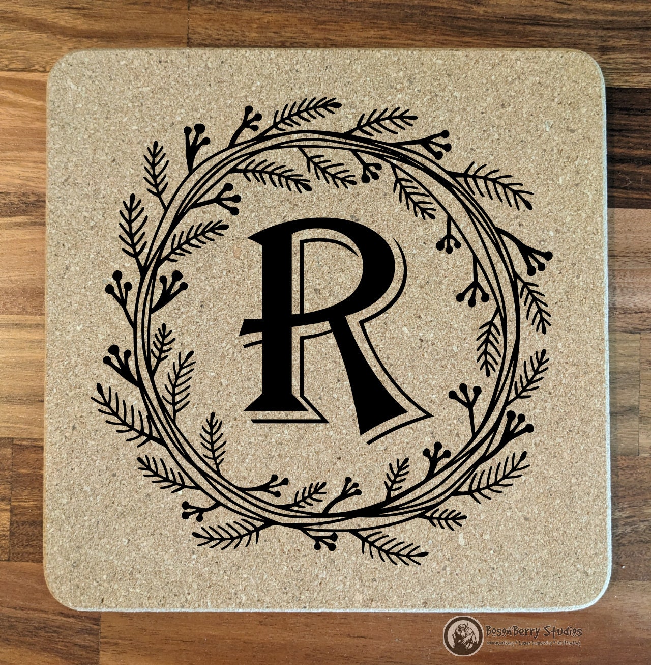 Herb Wreath Cork Trivets | Kitchen Décor | Home | Gifts | Laser Engraved