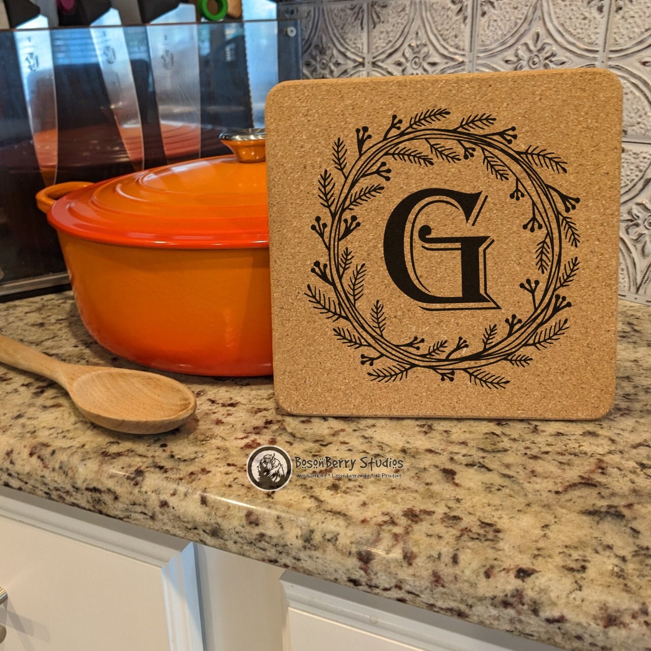 Herb Wreath Cork Trivets | Kitchen Décor | Home | Gifts | Laser Engraved