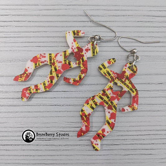 Acrylic "Blood Splatter Crime Scene" Earrings | Halloween Scary Murder True Crime Lovers | Skulls Knives Chalk Outlines Body | Laser Cut